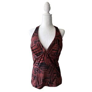 Athleta Brown Black Halter Tankini Top Size 38D DD Padded Swimwear Resort Active
